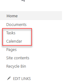 add tasks list to quick launch sharepoint 2019