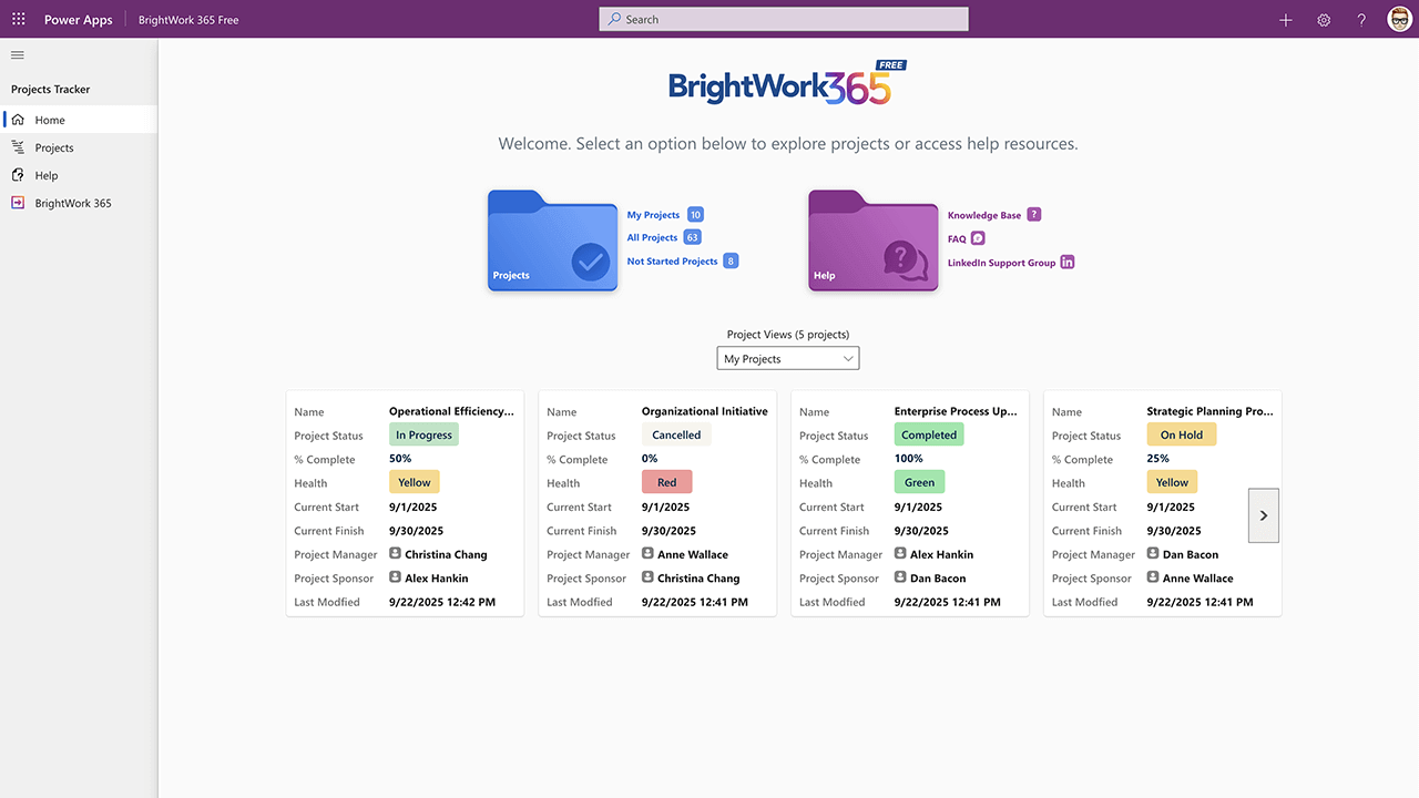 BrightWork 365 Free: Simple Project Tracking for Microsoft 365 Users