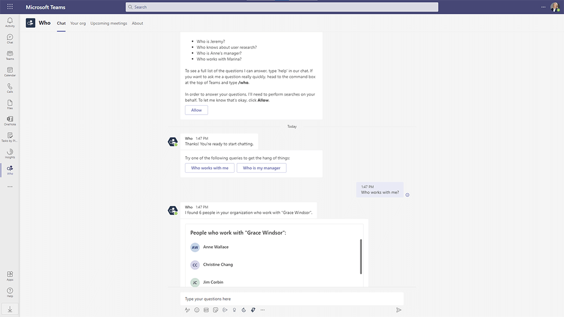 Microsoft Teams Apps Who Bot