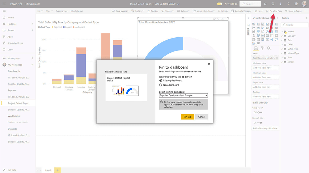 Power BI Service Create Dashboard